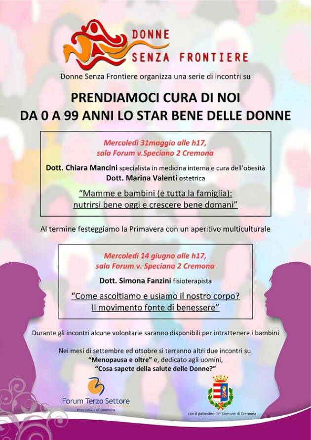 (CR) Donne Senza Frontiere: PRENDIAMOCI CURA DI NOI da 0 a 99 anni