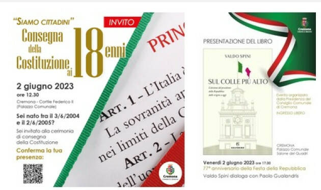 (CR) Il 2 giugno Valdo Spini presenta a Palazzo comunale il libro Sul Colle più alto