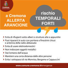 (CR) Rischio di forti temporali fino alle ore 14 di domani, sabato 22 luglio