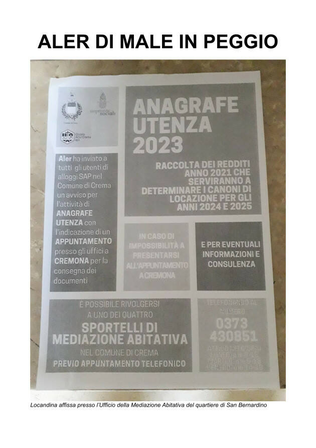 Crema Gli inquilini Aler protestano per modalità determinazione canone affitto