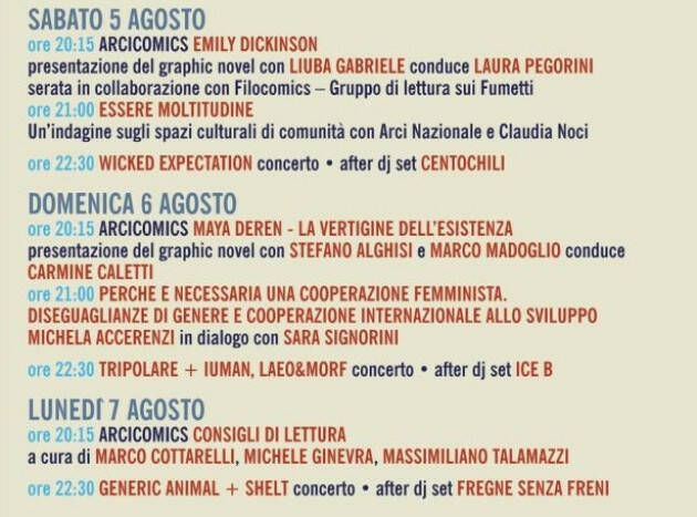 ARCI FESTA 2023 - Cremona continua Programma serate 3-4 agosto