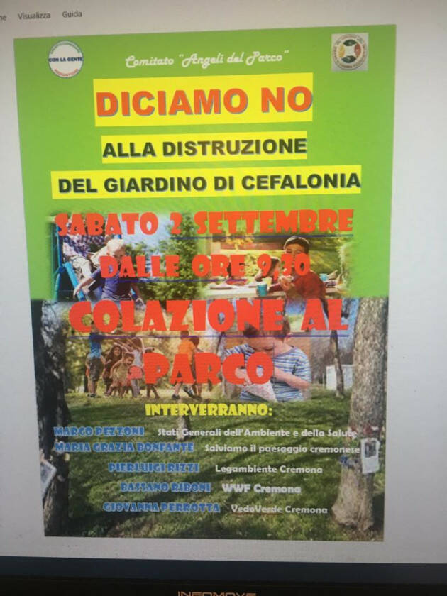 Il 2/9 Tutti a Pizzighettone ‘ Salviamo il giardino  intitolato ai martiri di Cefalonia’