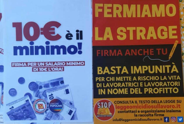 Cremona Rifondazione Raccolta firme su salario minino e reato omicidio sul lavoro