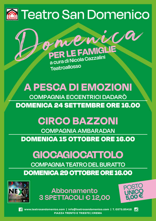 Crema Teatro San Domenico Domenica per le famiglie evento 29 ottobre