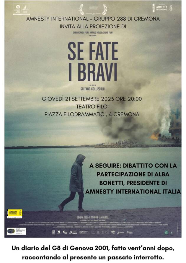 Gruppo  Amnesty 288  Cremona promuove la proiezione del docufilm ‘Se fate i bravi’