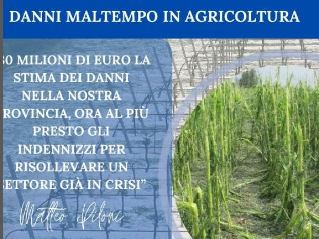 MALTEMPO AGRICOLTURA, PILONI (PD): “30 MILIONI DI EURO LA STIMA DEI DANNI