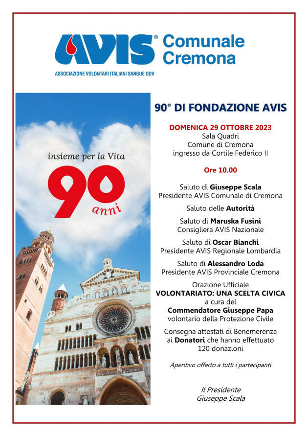 FESTA SOCIALE AVIS COMUNALE DI CREMONA DOMENICA 29 OTTOBRE 2023