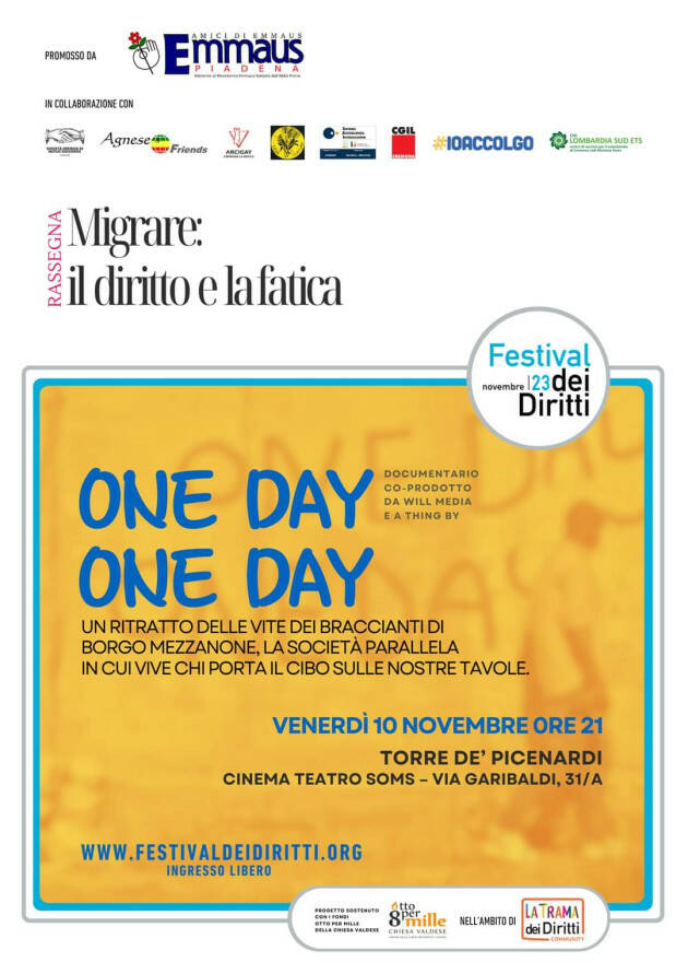 Emmaus Migrare: il diritto e la fatica Proiezione film 'One day one day' il 10 novembre