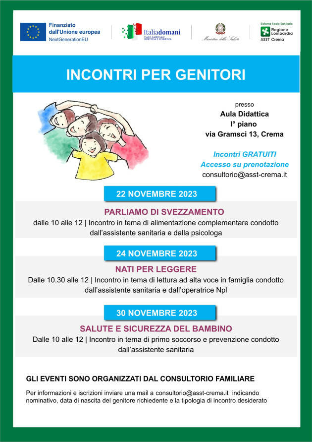 ASST Crema Consultorio,  Incontro per i genitori  del 30 novembre 