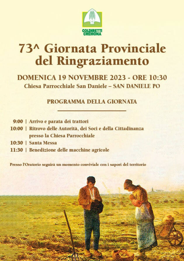 Coldiretti Cremona: a San Daniele Po la 73^ Giornata provinciale del Ringraziamento