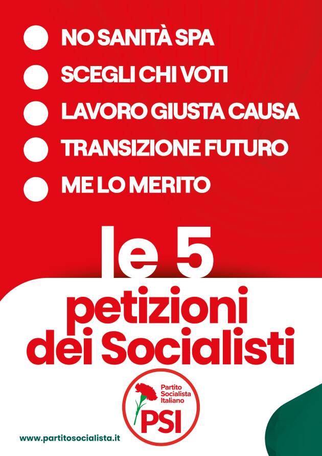 Le 5 petizioni dei socialisti , un comunicato del PSI provinciale di Cremona