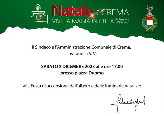 Crema Il comune invita alla Festa di accensione dell'albero e delle luminarie natalizie