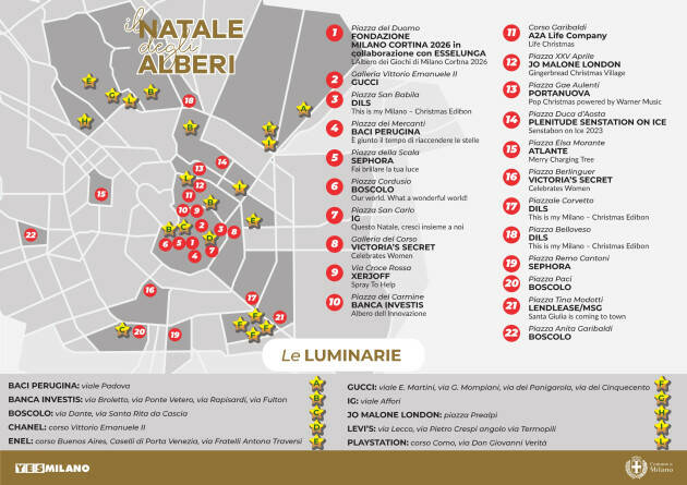 NATALE A MILANO 2023. LA CITTÀ SI PREPARA ALLE FESTE CON 22 ALBERI