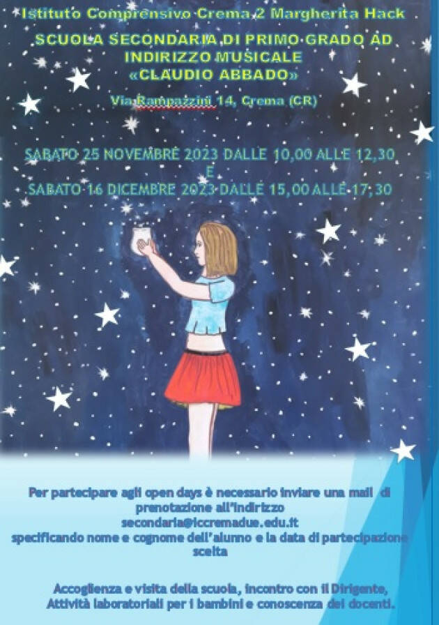 Scuola Istituto Comprensivo Crema 2 “M. Hack Open Day rivolto alle famiglie