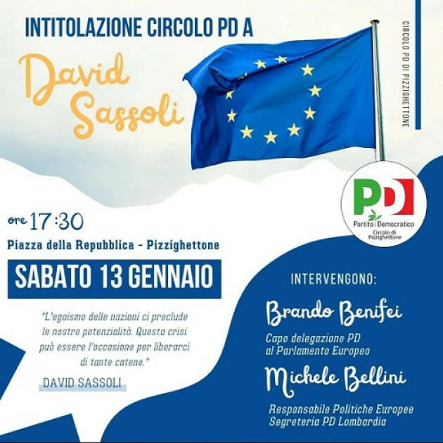 Pizzighettone Il PD intitola la sede a David Sassoli