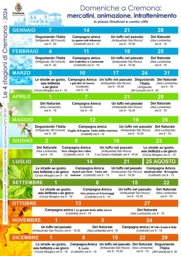 Cremona Anche nel 2024 ‘Le 4 Stagioni di Cremona’ animeranno il centro cittadino