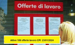 Attive 189 offerte lavoro CPI 23/01/2024 Cremona,Crema,Soresina e Casal.ggiore