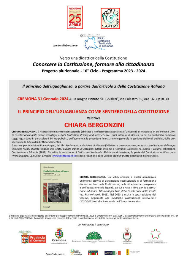 (CR) ASS.25 Aprile Conoscere la Costituzione incontro con Chiara Bergonzini