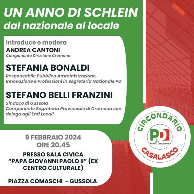 A Gussola incontro #PD  UN ANNO Dl SCHLEIN  dal nazionale al locale