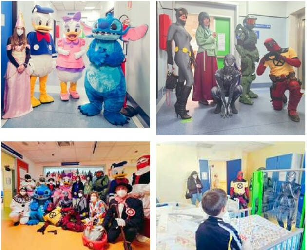 Crema Il Gagèt scortato da Paperino e dai supereroi porta il Carnevale in pediatria