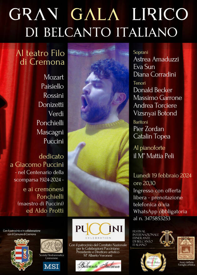 (CR) Al Filo Gran Gala Lirico di Belcanto Italiano dedicato a Puccini e ai cremonesi 
