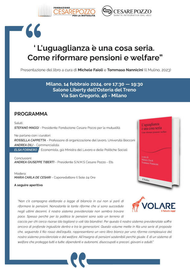 (WL) L’UGUAGLIANZA E’ UNA COSA SERIA. COME RIFORMARE PENSIONI E WELFARE”