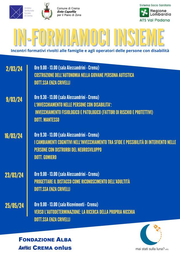 Crema 'IN - FORMIAMOCI INSIEME”'  incontro del 25 maggio 2024