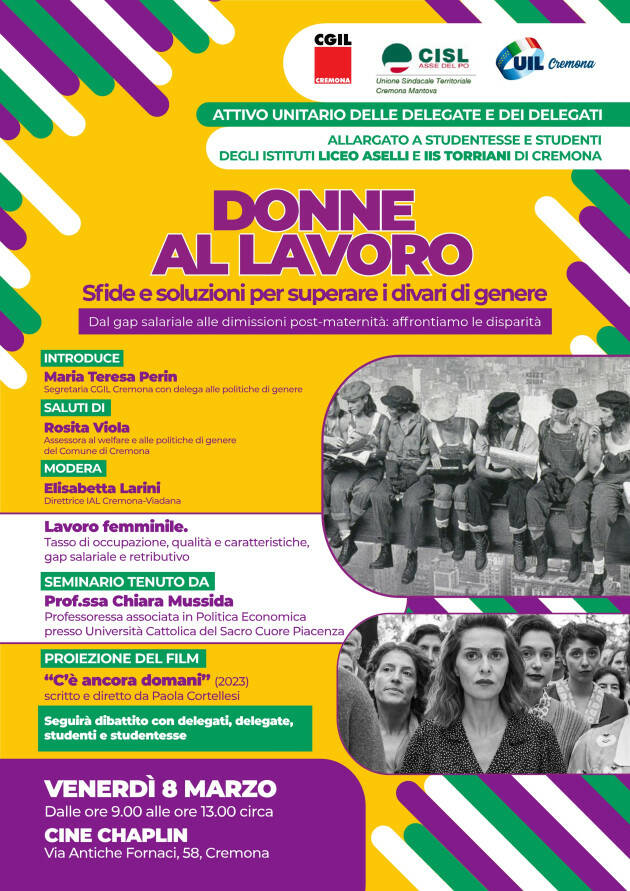 (CR) CGIL, CISL e UIL lo celebrano 8 marzo: con studenti e studentesse