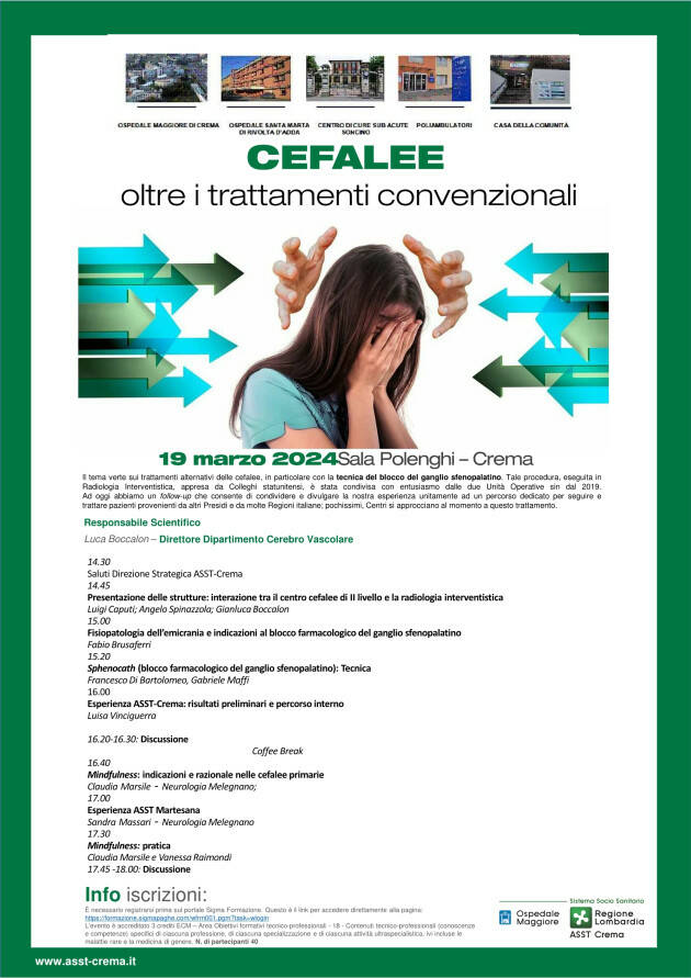 Cefalee, oltre i trattamenti convenzionali: il convegno all’Asst di Crema