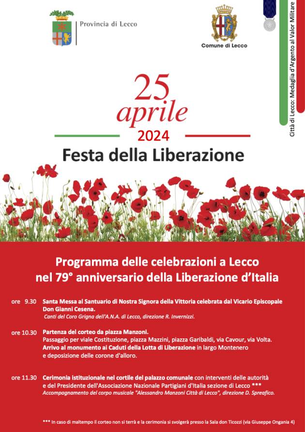 Lecco Comune e Provincia celebrano il 25 aprile 2024