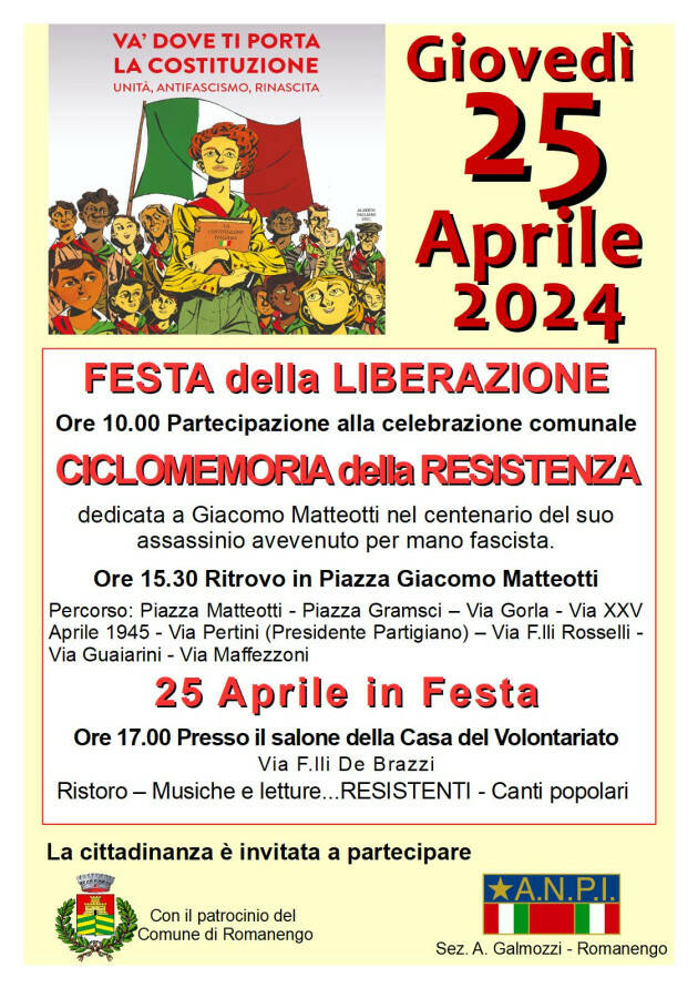 ANPI Romanengo  invita a partecipare Festa della Liberazione 2024