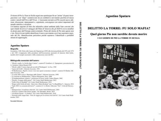 Nuovo libro di Agostino Spataro DELITTO LA TORRE: FU SOLO MAFIA?  