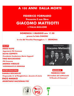 PSI Cremona  celebrazioni per il 100 anniversario morte di Giacomo Matteotti
