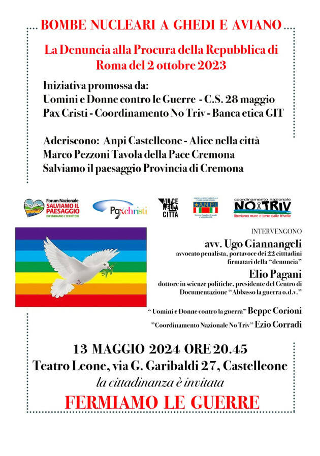 A Castelleone iniziativa su BOMBE NUCLEARI A GHEDI E AVIANO