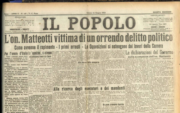 MILANO È MEMORIA. DOMANI L'INIZIATIVA ‘PIAZZA MATTEOTTI’