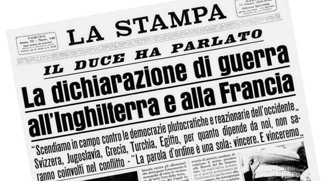 AccaddeOggi   10 giugno 1940  Il duce dichiara guerra alla Francia ed all’Inghilterra