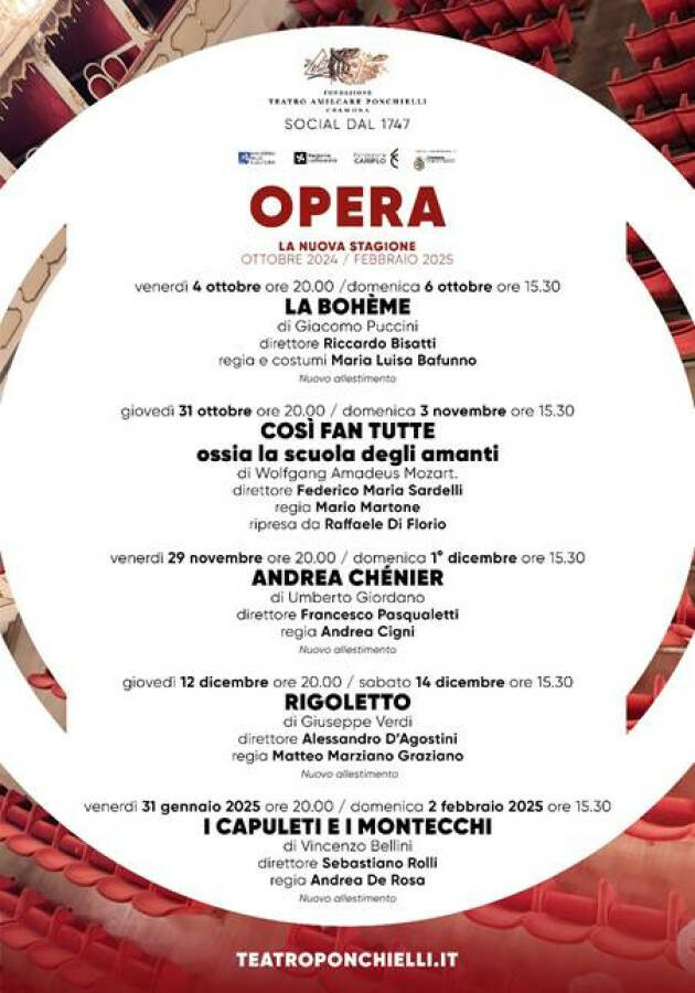 La Nuova Stagione d’Opera del Teatro Ponchielli sta per avvicinarsi! 