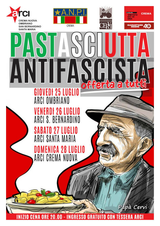 Crema L’Anpi invita a partecipare alle  ‘ PASTASCIUTTA ANTIFASCISTA’ 
