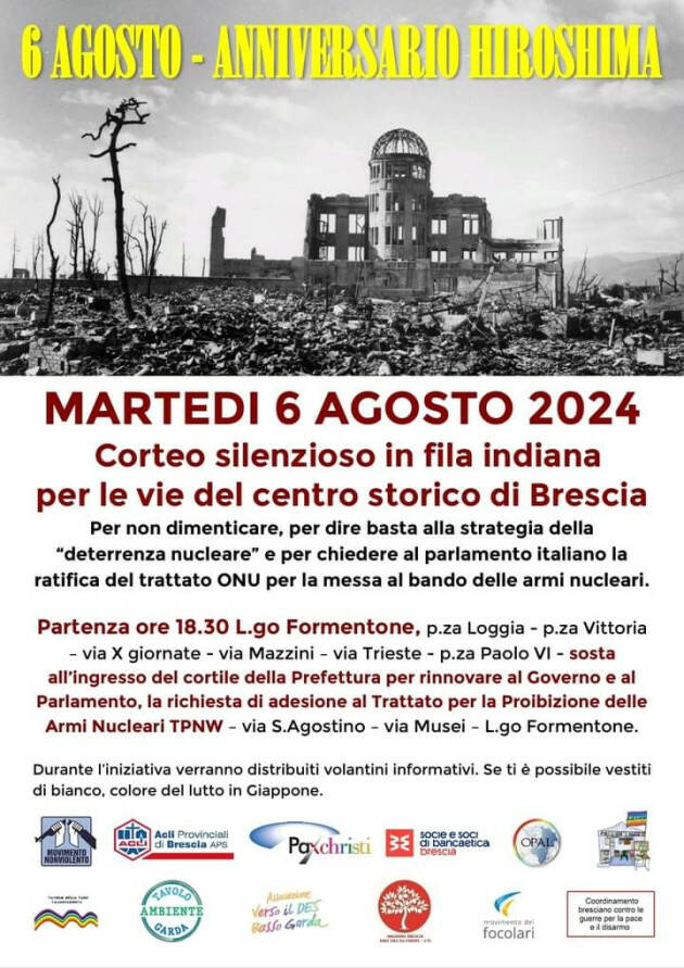 Marcia a Brescia, il 6 agosto per ricordare le vittime di Hiroshima e Nagasaki 