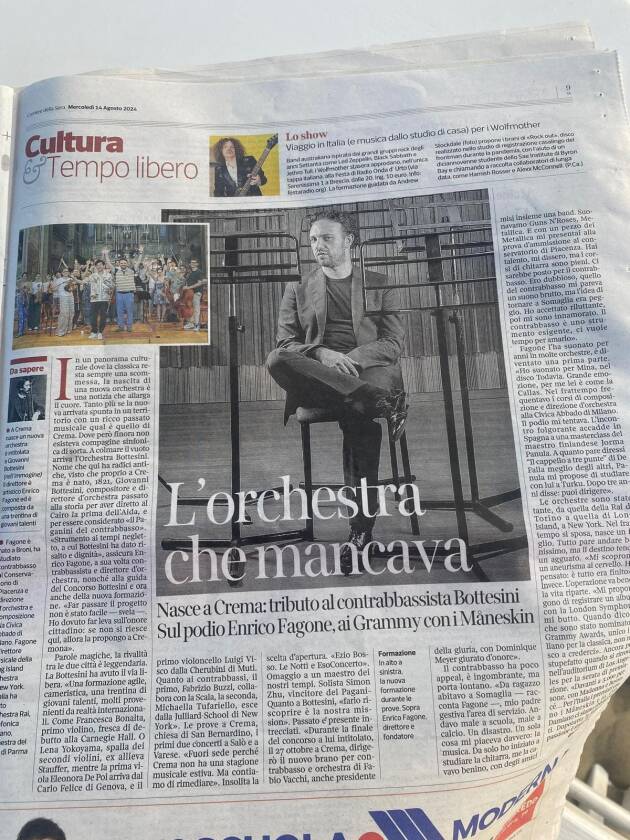 Crema 'L'orchestra che mancava'  , articolo dedicato all'Orchestra Bottesini