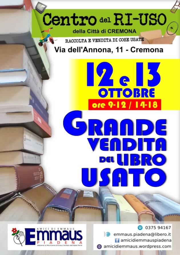 EMMAUS A Cremona Riuso torna la 'Grande vendita del libro usato'