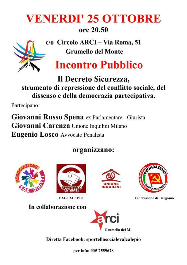 (BG) Rifondazione ASSEMBLEA PUBBLICA: IL DECRETO SICUREZZA