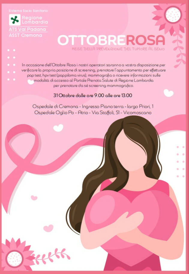OTTOBRE ROSA -MESE  PREVENZIONE TUMORI FEMMINILI TAPPE A CREMONA E CASALMAGGIORE