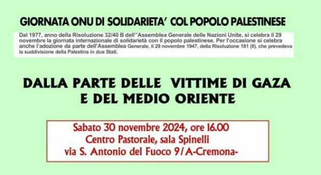 Tavola della Pace Cremona : INIZIATIVA PER LA GIORNATA ONU DI SOLIDARIETA' CON I PALESTINESI