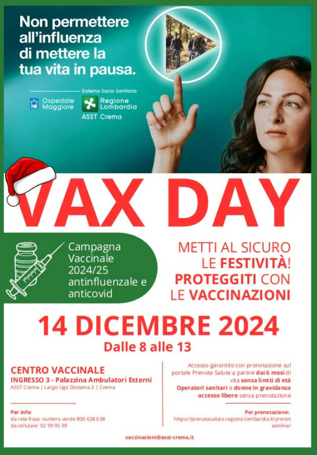 ASST Crema Antinfluenzale, sabato 14 in calendario il prossimo vax day