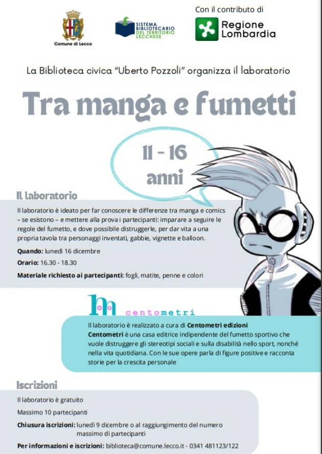 Lecco Lunedì 16 in biblioteca un laboratorio su manga e fumetti
