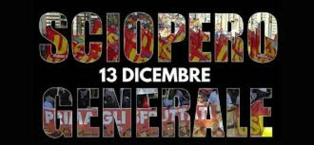 SCIOPERO GENERALE DEL 13 DICEMBRE INDETTO DA USB