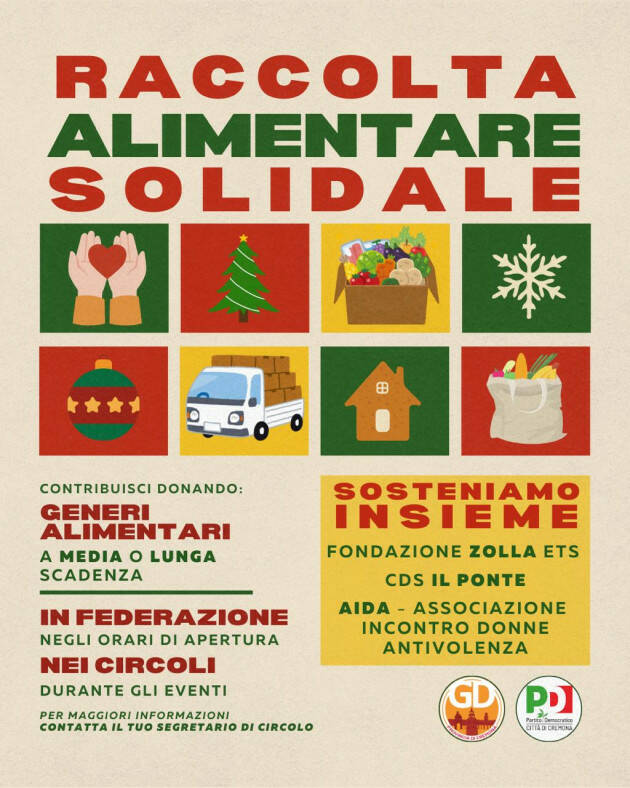I Circoli PD di Cremona lanciano una raccolta alimentare per le persone fragili
