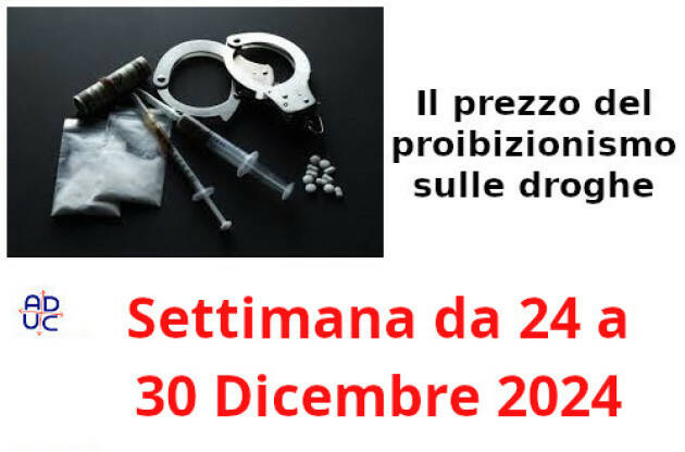 ADUC Il prezzo del proibizionismo sulle droghe. Settimana da 24 a 30 Dicembre 2024
