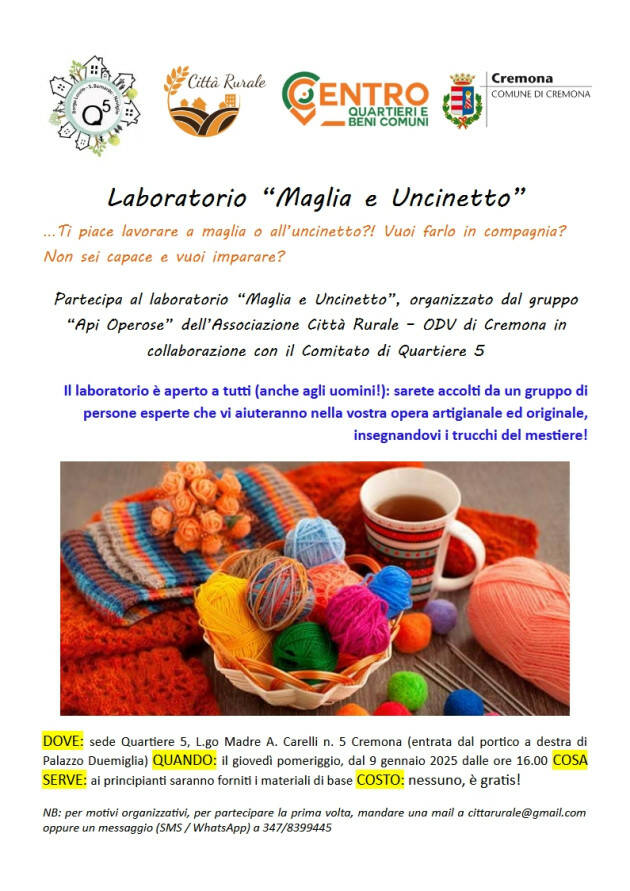 Cremona Ti piace lavorare a maglia o all’uncinetto?!